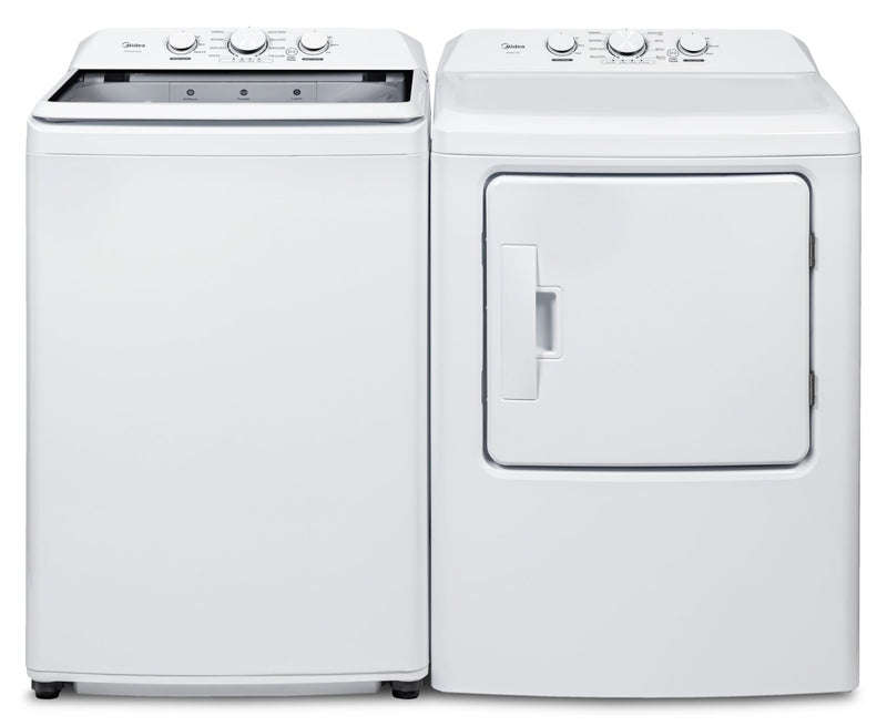 Midea 4.5 Cu. Ft. Top Load Agitator Washer and 7.0 Cu. Ft. Electric Dryer – White  | Laveuse à chargement par le haut de 4,5 pi³ avec agitateur et sécheuse électrique de 7,0 pi³ de Midea - blanches