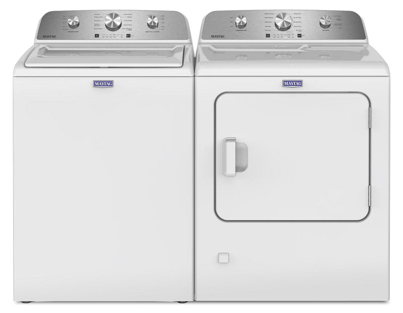 Maytag 4.8 Cu. Ft. Top Load Washer and 7.0 Cu. Ft Electric Dryer – White - MATL4205 | Laveuse à chargement par le haut de 4,8 pi3 et sécheuse électrique de 7,0 pi3 de Maytag - blanches - MATL4205