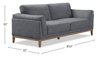 Valley 83.5" Fabric Sofa with Rubberwood Base and Legs - Pewter | Sofa Valley de 83,5 po en tissu avec base et pattes en hévéa - étain