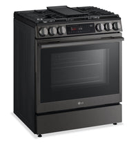 LG 6.3 Cu Ft. Smart Gas Slide-In Range with Air Fry – Black Stainless Steel - LSGL6335Z | Cuisinière intelligente à gaz encastrée LG de 6,3 pi3 avec friture à air – acier inoxydable noir - LSGL6335Z