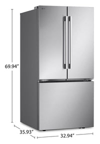 LG 33" 25 Cu. Ft. French-Door Standard-Depth Refrigerator - Stainless Steel - LF25H6200S | Réfrigérateur LG de 25 pi3 et de 33 po de profondeur standard à portes françaises - acier inoxydable - LF25H6200S