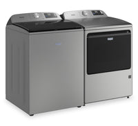 Maytag 6.0 Cu. Ft. Smart Top-Load Washer and 7.4 Cu. Ft. Electric Dryer - Radiant Silver | Laveuse intelligente à chargement par le haut de 6,0 pi³ et sécheuse électrique de 7,4 pi³ de Maytag - argenté radieux