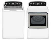 GE 4.9 Cu. Ft. Top Load Washer and 7.2 Cu. Ft. Gas Dryer with SaniFresh | Laveuse à chargement par le haut 4,9 pi3 et sécheuse à gaz 7,2 pi3 de GE avec cycle SaniFresh
