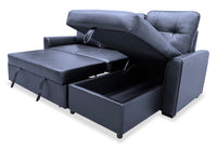 Carter 2-Piece Right-Facing Leather-Look Fabric Sleeper Sectional with Storage Chaise - Black | Sofa-lit sectionnel de droite Carter 2 pièces en tissu d’apparence cuir avec fauteuil long de rangement - noir