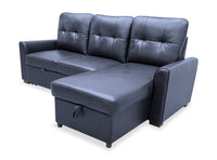 Carter 2-Piece Right-Facing Leather-Look Fabric Sleeper Sectional with Storage Chaise - Black | Sofa-lit sectionnel de droite Carter 2 pièces en tissu d’apparence cuir avec fauteuil long de rangement - noir
