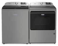 Maytag 6.0 Cu. Ft. Smart Top-Load Washer and 7.4 Cu. Ft. Gas Dryer – Radiant Silver  | Laveuse intelligente à chargement par le haut de 6,0 pi3 et sécheuse à gaz de 7,4 pi3 de Maytag - argenté radieux
