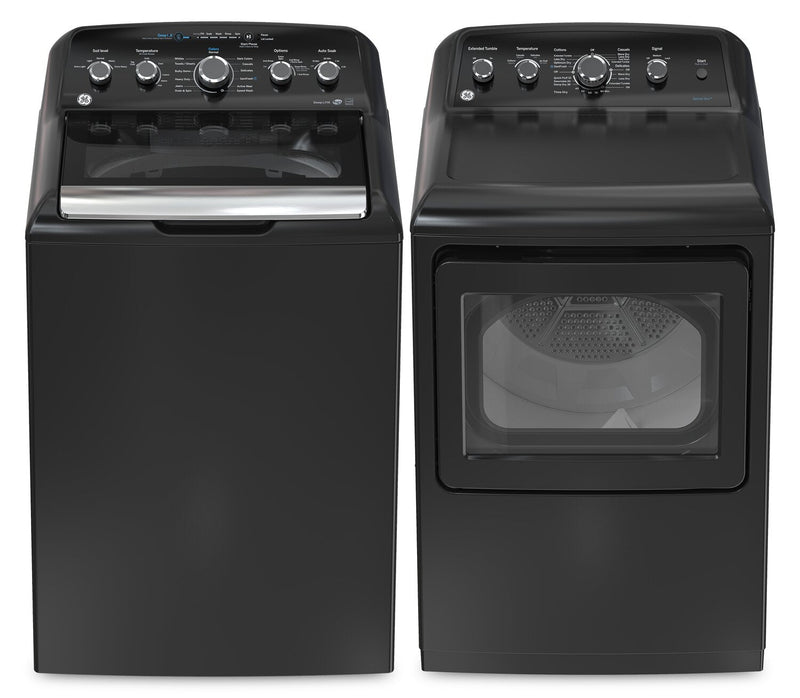 GE 4.9 Cu. Ft. Top Load Washer and 7.2 Cu. Ft. Electric Dryer – Diamond Grey | Laveuse à chargement par le haut de 4,9 pi3 et sécheuse électrique de 7,2 pi3 de GE - Gris diamant