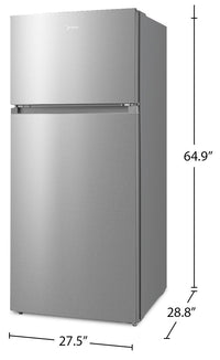 Midea 27.5” 16 Cu. Ft. Top Mount Freezer Refrigerator – Stainless Steel - MRT16D2BST | Réfrigérateur Midea de 16 pi³ et de 27,5 po à congélateur supérieur - acier inoxydable - MRT16D2BST | MRT16D2S
