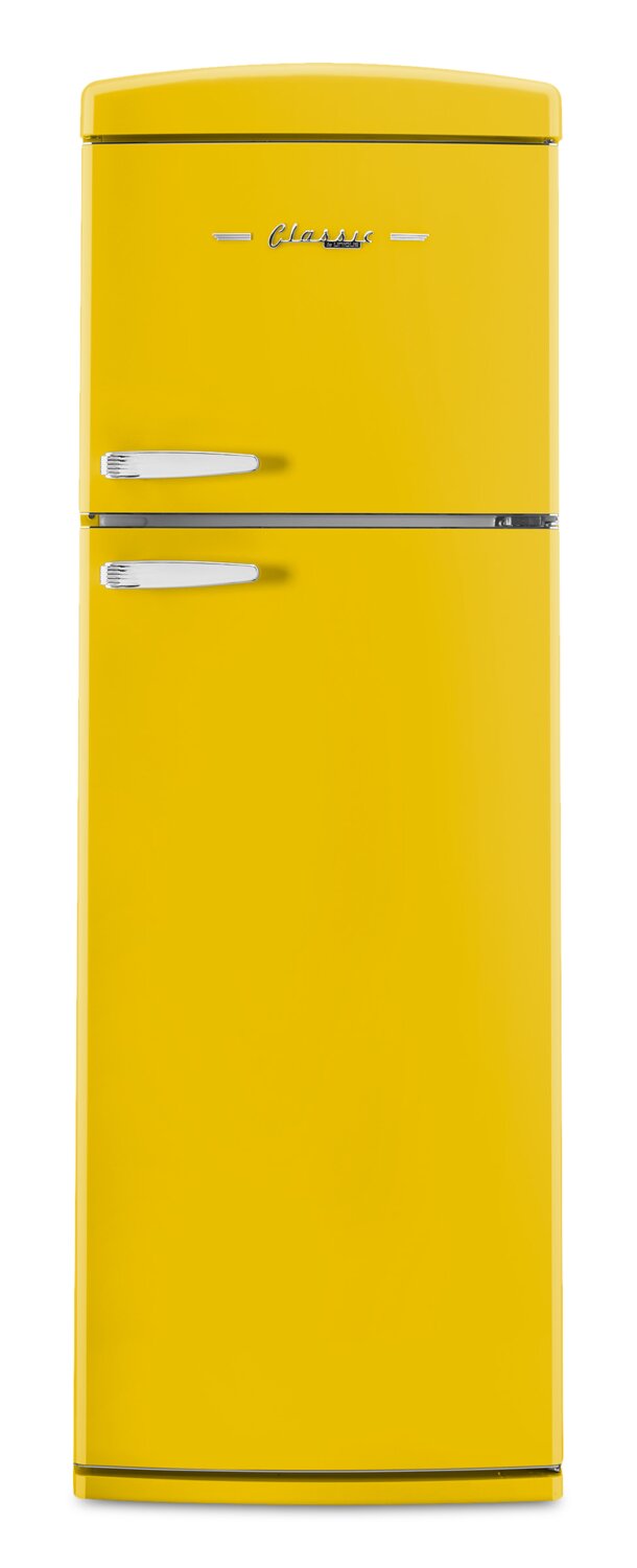 Unique Classic Retro 24" 11 Cu Ft. Top Freezer Refrigerator - Canary Yellow - UNQ-310L Y TM | Réfrigérateur Classic Rétro d’Unique de 24 po et de 11 pi3 à congélateur supérieur - jaune canari - UNQ-310L Y TM