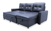 Carter 2-Piece Right-Facing Leather-Look Fabric Sleeper Sectional with Storage Chaise - Black | Sofa-lit sectionnel de droite Carter 2 pièces en tissu d’apparence cuir avec fauteuil long de rangement - noir