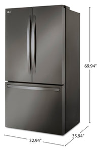 LG 36" 27 Cu. Ft. Counter-Depth French Door Refrigerator - PrintProof™ Black Stainless Steel - LRFLC2706D | Réfrigérateur LG de 36 po et de 27 pi3 de profondeur comptoir à portes françaises - acier inoxydable noir PrintProofMC - LRFLC2706D