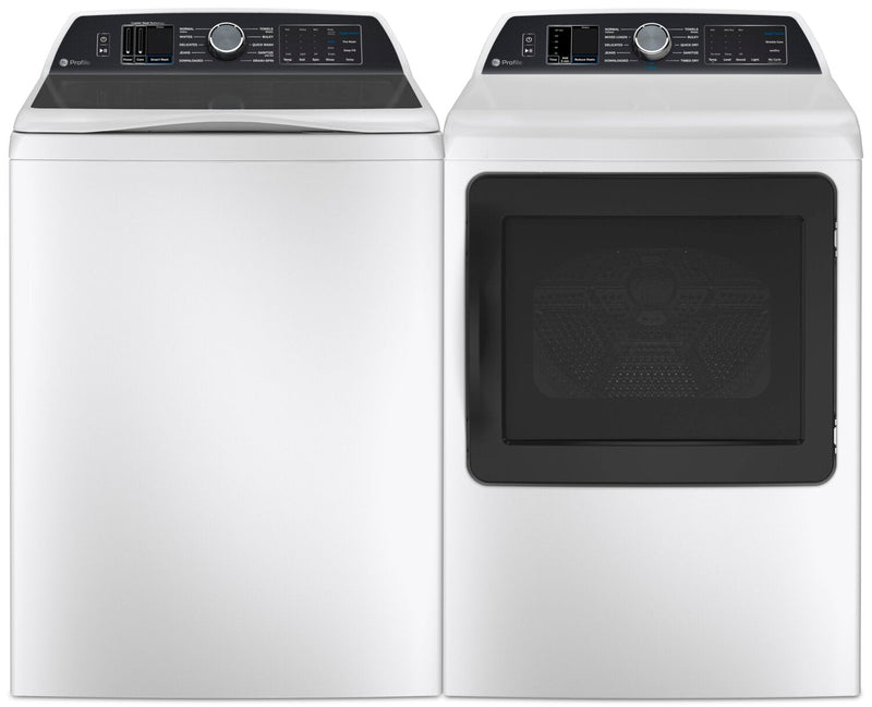 GE Profile 6.2 Cu Ft. Smart Top-Load Washer and 7.3 Cu. Ft. Electric Dryer with Steam | Laveuse intelligente à chargement par le haut de 6,2 pi³ et sécheuse électrique de 7,3 pi³ avec vapeur de GE Profile | GPTL705W
