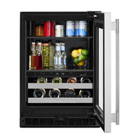 KitchenAid 24" Beverage Centre with Wood-Front Racks – Black and Stainless Steel - KUBR524SSB  | Refroidisseur à boissons KitchenAid de 24 po avec grilles à devant en bois - noir et acier inoxydable - KUBR524SSB