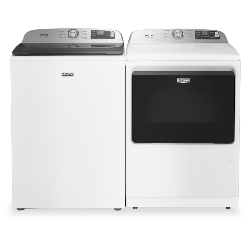 Maytag 6.0 Cu. Ft. Top-Load Washer and 7.4 Cu. Ft. Pet Pro Electric Dryer – White  | Laveuse à chargement par le haut de 6,0 pi³ et sécheuse électrique de 7,4 pi³ Animal Pet Pro de Maytag - blanches