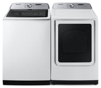 Samsung 6 Cu. Ft. Top-Load Washer and 7.4 Cu. Ft. Electric Dryer with Steam - White | Laveuse à chargement par le haut de 6 pi3 et sécheuse électrique de 7,4 pi3 avec vapeur de Samsung - blanches | SATL5500