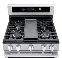 LG 6.3 Cu. Ft. Smart Gas Range with Air Fry – Fingerprint Resistant Stainless Steel - LRGN6325X | Cuisinière intelligente à gaz LG de 6,3 pi3 avec friture à air - acier inoxydable résistant aux traces de doigts - LRGN6325X