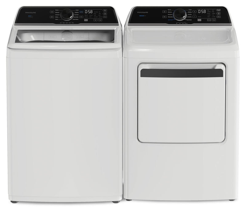 Frigidaire 5.1 Cu. Ft. Top-Load Washer and 7 Cu. Ft. Electric Dryer - White | Laveuse à chargement par le haut de 5,1 pi³ et sécheuse électrique de 7 pi³ de Frigidaire - blanches