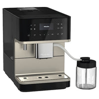 Miele CM 6360 Milk Perfection Obsidian Black With Clean Steel Metallic Finish Espresso Machine | Machine à espresso Milk Perfection CM 6360 de Miele noir obsidienne avec fini acier métallique pur
