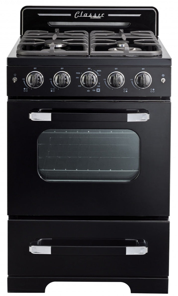 Classic Retro by Unique 24" Convection Gas Range - UGP-24CR B | Cuisinière à gaz Classic Rétro par Unique de 24 po à convection - UGP-24CR B | D79G503V
