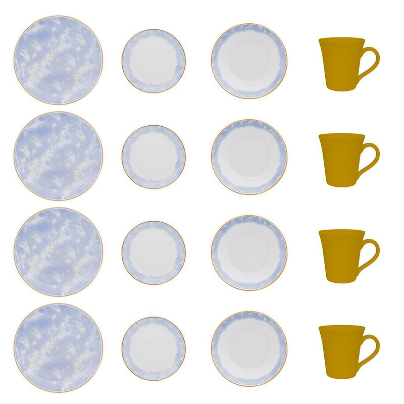 Coup 16-Piece Dinnerware Set - Blue Yellow | Service de vaisselle Coup 16 pièces - bleu et jaune | D87E7ZB2