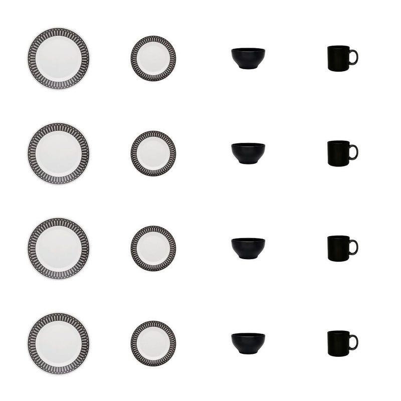 Oxford Actual 16-Piece Dinnerware Set - Black Ivory | Service de vaisselle Oxford Actual 16 pièces - noir et ivoire | D87EYXJG