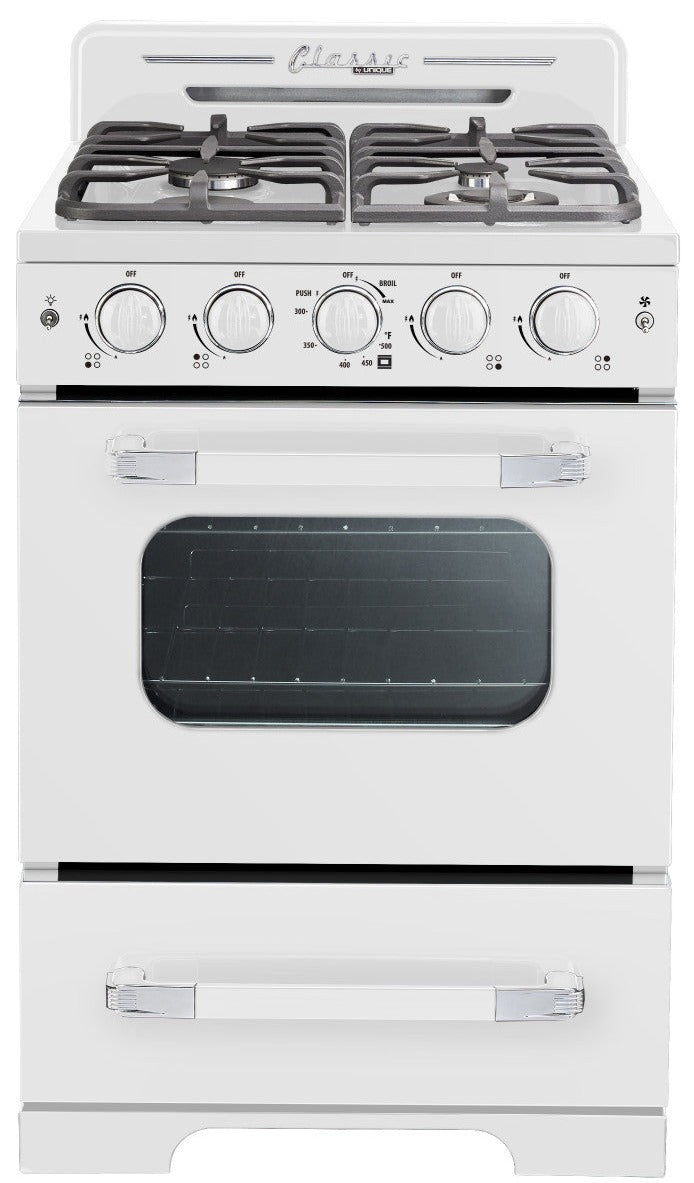 Classic Retro by Unique 24" Convection Gas Range - UGP-24CR W | Cuisinière à gaz Classic Rétro par Unique de 24 po à convection - UGP-24CR W | D79GREQ7