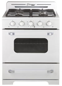 Off-Grid Classic Retro by Unique 30” Propane Range with Battery Ignition - UGP-30CR OF1 W | Cuisinière gaz propane Classic Rétro hors réseau par Unique 30 po avec allumage à pile - UGP-30CR OF1 W | D79GAIA6