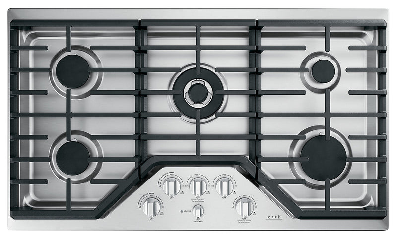 Café 36" Built-In 5-Burner Gas Cooktop - CGP95362MS1 - Gas Cooktop in Stainless Steel with Brushed Stainless Knobs
