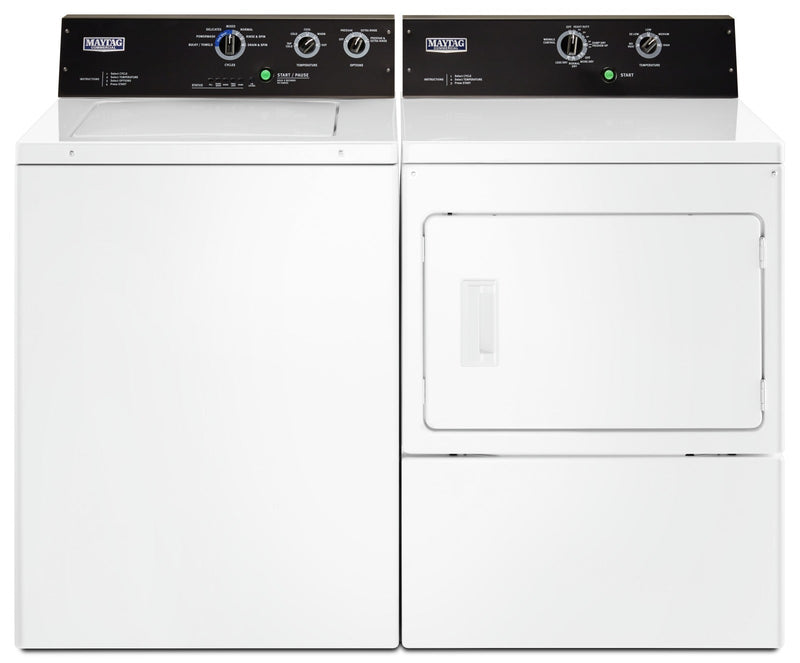 Maytag 4.0 Cu. Ft. Commercial-Grade Washer and 7.4 Cu. Ft. Commercial-Grade Dryer – White - Laundry Set in White