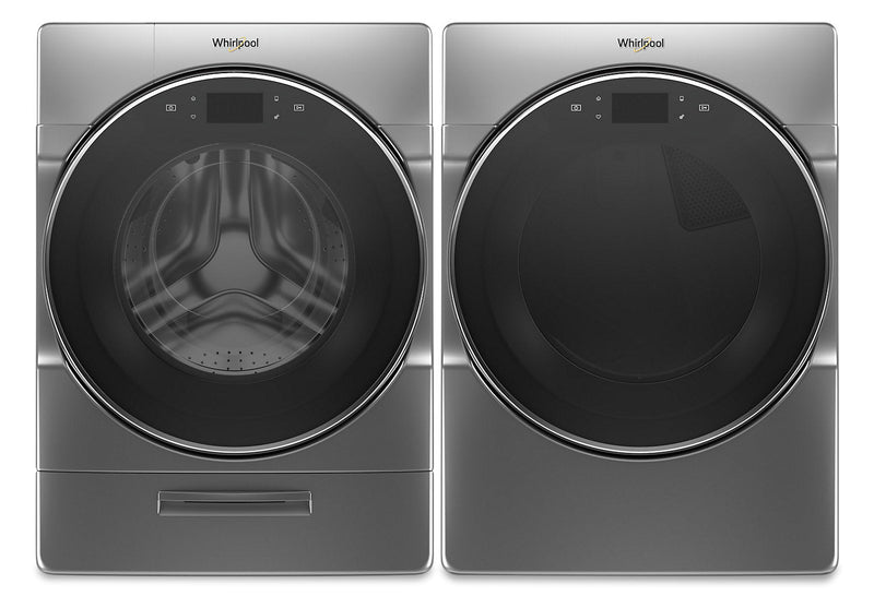 Whirlpool 5.8 Cu. Ft. Smart Front-Load Washer and 7.4 Cu. Ft. Electric Dryer with Steam - Chrome Shadow|Laveuse à chargement frontal profondeur placard 5,8 pi³ et sécheuse électrique 7,4 pi³ Whirlpool|WHFL962C
