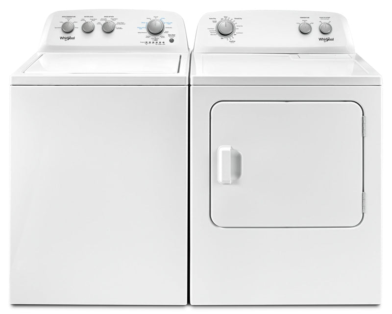 Whirlpool 4.4 Cu. Ft. I.E.C. Top-Load Washer and 7.0 Cu. Ft. Dryer – White - Laundry Set in White