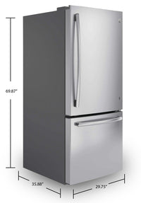 GE 20.9 Cu. Ft. Bottom-Freezer Refrigerator - GBE21AYRKFS | Réfrigérateur GE de 20,9 pi³ à congélateur inférieur - GBE21AYRKFS | GBE21AYS