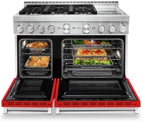 KitchenAid 48'' Smart Commercial-Style Dual Fuel Range with Griddle - KFDC558JPA - Dual Fuel Range in Passion Red