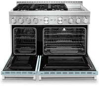 KitchenAid 48'' Smart Commercial-Style Gas Range with Griddle - KFGC558JMB - Gas Range in Misty Blue 