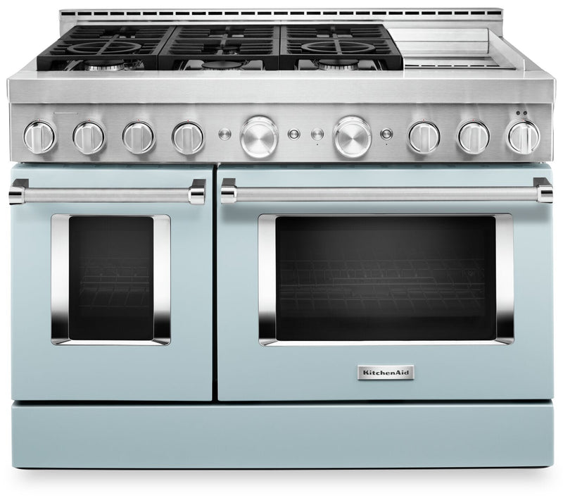 KitchenAid 48'' Smart Commercial-Style Dual Fuel Range with Griddle - KFDC558JMB - Dual Fuel Range in Misty Blue 