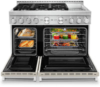 KitchenAid 48'' Smart Commercial-Style Dual Fuel Range with Griddle - KFDC558JMH - Dual Fuel Range in Matte Milkshake 