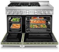 KitchenAid 48'' Smart Commercial-Style Gas Range with Griddle - KFGC558JAV - Gas Range in Matte Avocado 