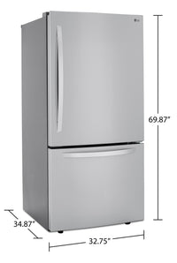 LG 26 Cu. Ft. Bottom-Freezer Refrigerator - LRDCS2603S | Réfrigérateur LG de 26 pi³ à congélateur inférieur - LRDCS2603S | LRDCS26S