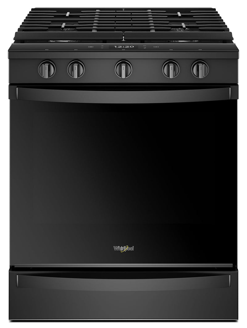 Whirlpool® 5.8 Cu. Ft. Smart Slide-in Gas Range with EZ-2-Lift™ Hinged Cast-iron Grates - WEG750H0HB - Gas Range in Black
