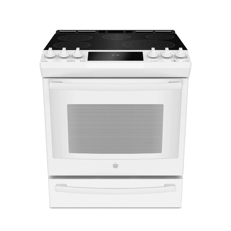 GE Profile 6.3 Cu. Ft. Slide-In 5-Element Smooth-Top Electric Range – PCS940DMWW|Cuisinière électrique encastrée GE Profile de 6,3 pi³ avec surface lisse à 5 éléments – PCS940DMWW|PCS940WW