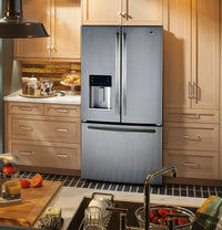 GE 23.8 Cu. Ft. French-Door Refrigerator with Space-Saving Icemaker – PFE24HSLKSS|Réfrigérateur GE de 23,8 pi³ à portes françaises avec machine à glaçons – PFE24HSLKSS|PFE24KSS