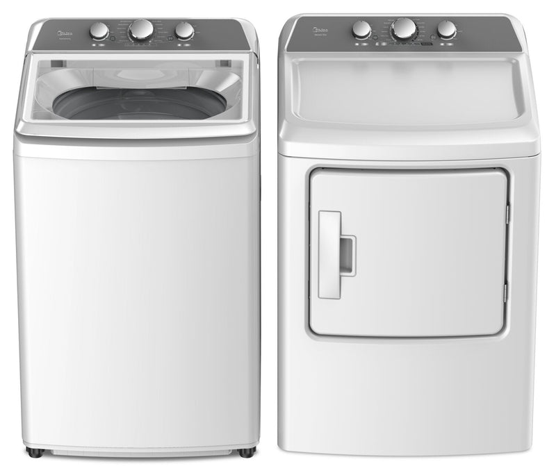 Midea 4.3 Cu. Ft. Top-Load Washer and 6.7 Cu. Ft. Electric Dryer - White  | Laveuse à chargement par le haut de 4,3 pi³ et sécheuse électrique de 6,7 pi³ de Midea - blanches  | MITL43AW