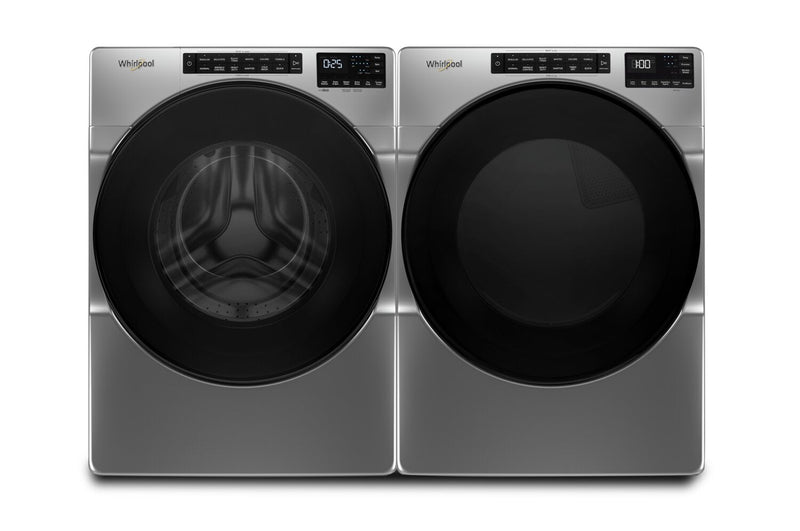 Whirlpool 5.2 Cu. Ft. Front-Load Washer and 7.4 Cu. Ft. Gas Dryer - Chrome Shadow | Laveuse à chargement frontal de 5,2 pi³ et sécheuse à gaz de 7,4 pi³ de Whirlpool - ombre chrome | WHFL56CG