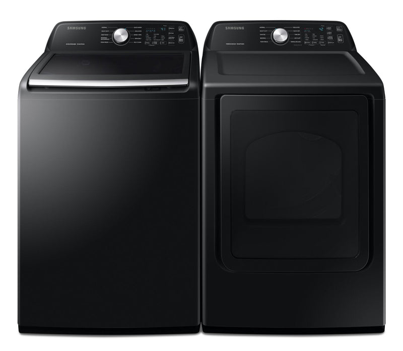 Samsung 5.2 Cu. Ft. Top-Load Washer and 7.4 Cu. Ft. Electric Dryer - Black | Laveuse à chargement par le haut de 5,2 pi³ et sécheuse électrique de 7,4 pi³ de Samsung - noires | SATL3400