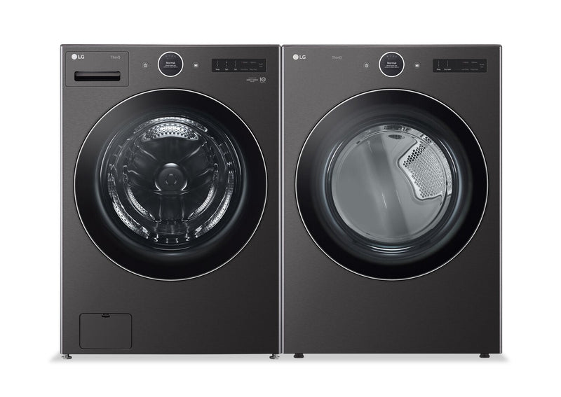 LG 5.8 Cu. Ft. Smart Front-Load Washer and 7.4 Cu. Ft. Electric Dryer - Black Steel | Laveuse intelligente à chargement frontal de 5,8 pi³ et sécheuse électrique de 7,4 pi³ de LG - acier noir | LGFL670B