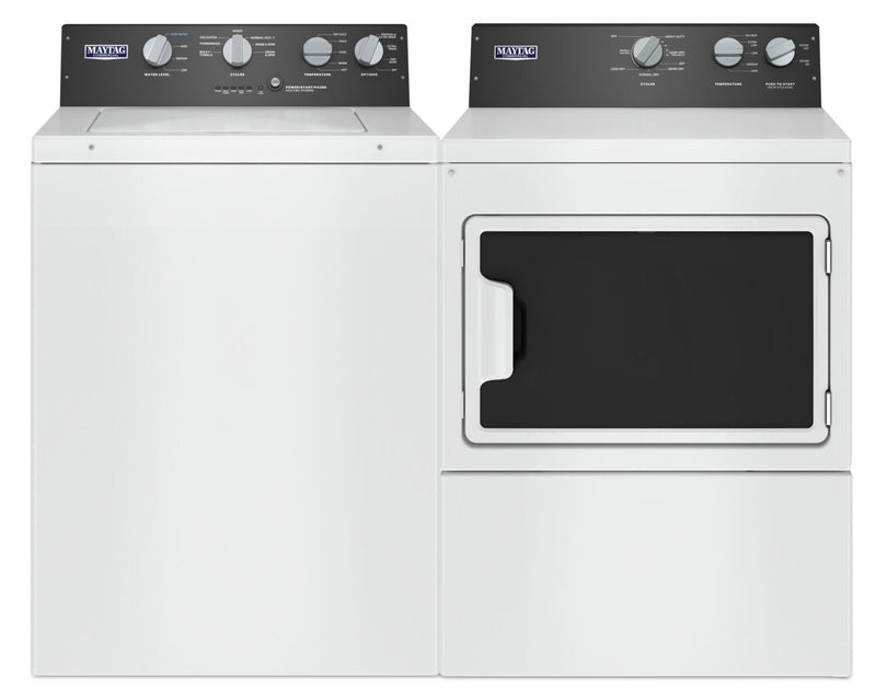Maytag 4 Cu. Ft. Top-Load Washer and 7.4 Cu. Ft. Gas Dryer - White | Laveuse à chargement par le haut de 4 pi3 et sécheuse à gaz de 7,4 pi3 de Maytag – blanches | MATL586G