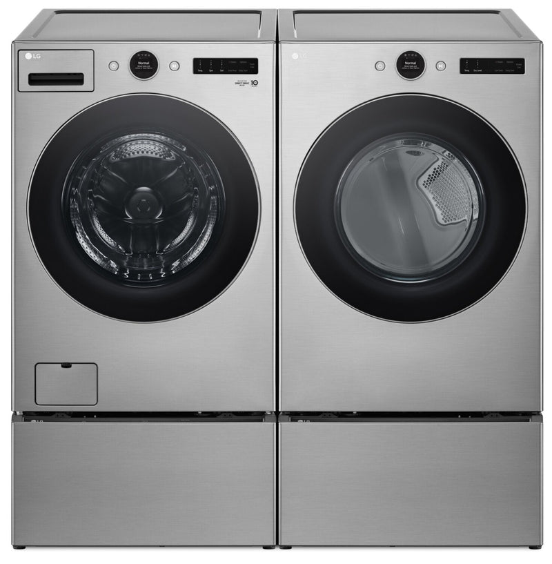 LG 5.2 Cu. Ft. Front-Load Washer and 7.4 Cu. Ft. Gas Dryer with TurboSteam® | Laveuse à chargement frontal 5,2 pi³ et sécheuse à gaz 7,4 pi³ avec technologie TurboSteamMD de LG | LGFL550G