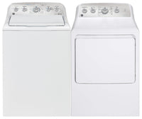 GE 4.9 Cu. FT. Top Load Washer and 7.2 Cu. Ft. Electric Dryer – White | Laveuse à chargement par le haut de 4,9 pi3 et sécheuse électrique de 7,2 pi3 de GE - blanches | GETL490W