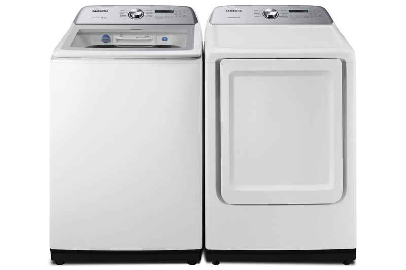 Samsung 5.8 Cu. Ft. Top-Load Washer and 7.4 Cu. Ft. Electric Dryer - White | Laveuse à chargement par le haut de 5,8 pi³ et sécheuse électrique de 7,4 pi³ de Samsung – blanches | SATL5200