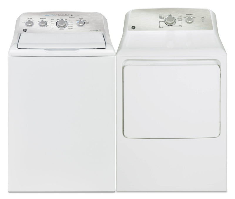 GE 5 Cu. Ft. Top-Load Washer and 7.2 Cu. Ft. Gas Dryer with SaniFresh  | Laveuse à chargement par le haut 5 pi³ et sécheuse à gaz de 7,2 pi³ de GE avec cycle SaniFresh  | GETL550G